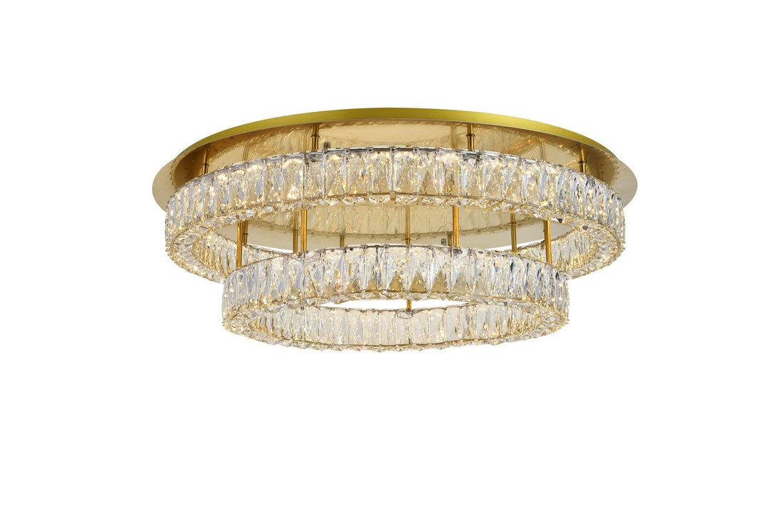 LED Steel with Clear Crystal Ring 2 Tier Flush Mount - LV LIGHTING
