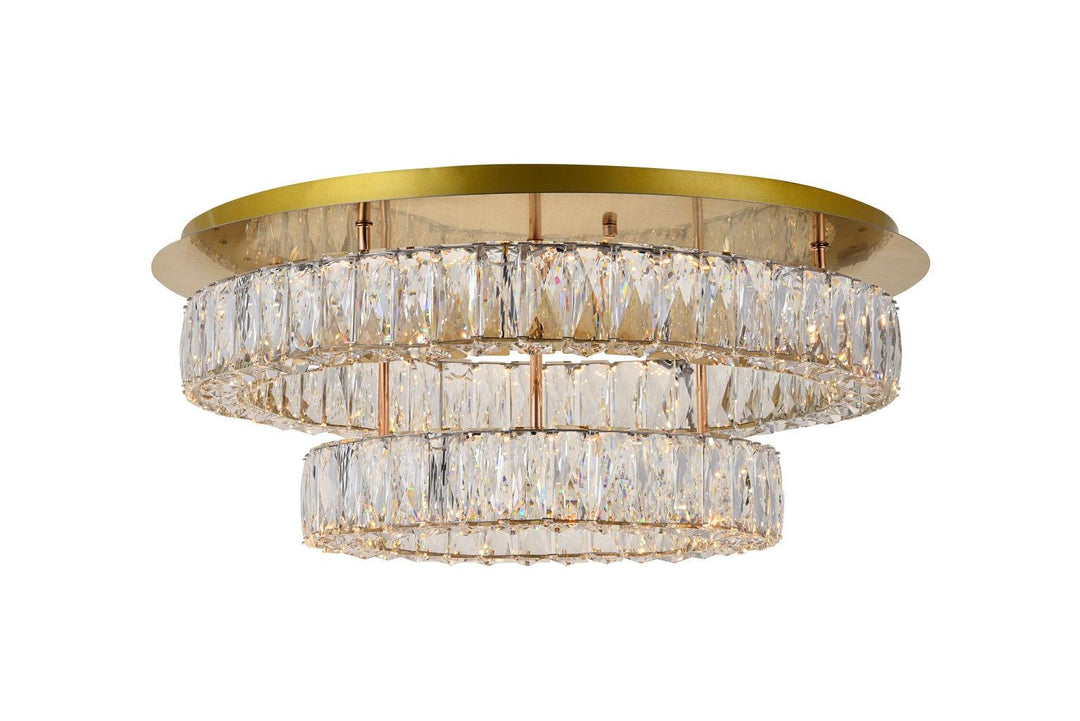 LED Steel with Clear Crystal Ring 2 Tier Flush Mount - LV LIGHTING