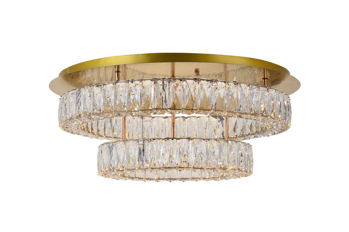LED Steel with Clear Crystal Ring 2 Tier Flush Mount - LV LIGHTING