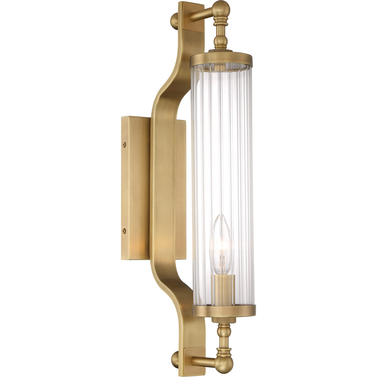 Steel Frame with Clear Cylindrical Ribbed Glass Shade Wall Sconce