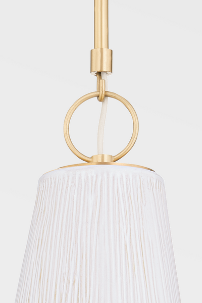 Aged Brass Frame with Ceramic Satin Ivory Conical Shade Pendant