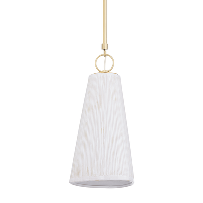 Aged Brass Frame with Ceramic Satin Ivory Conical Shade Pendant