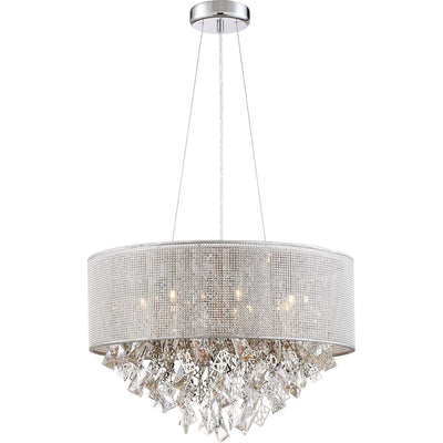 Chrome Drum Shade with Chrome Ornament and Clear Crystal Chandelier - LV LIGHTING