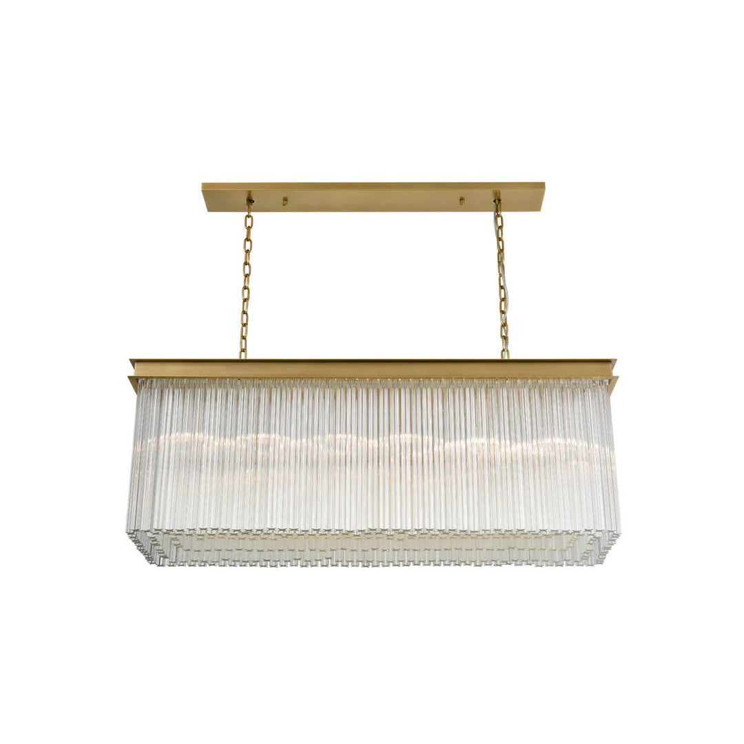 Steel Rectangular Frame with Clear Glass Rod Linear Chandelier in Aged Brass by Zeev