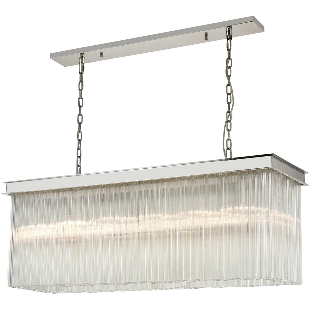 Steel Rectangular Frame with Clear Glass Rod Linear Chandelier in Polished Nickel by Zeev