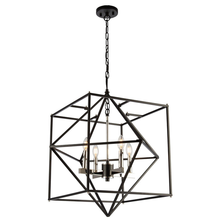 Black with Polished Nickel Square and Diamond Open Air Frame Chandelier - LV LIGHTING