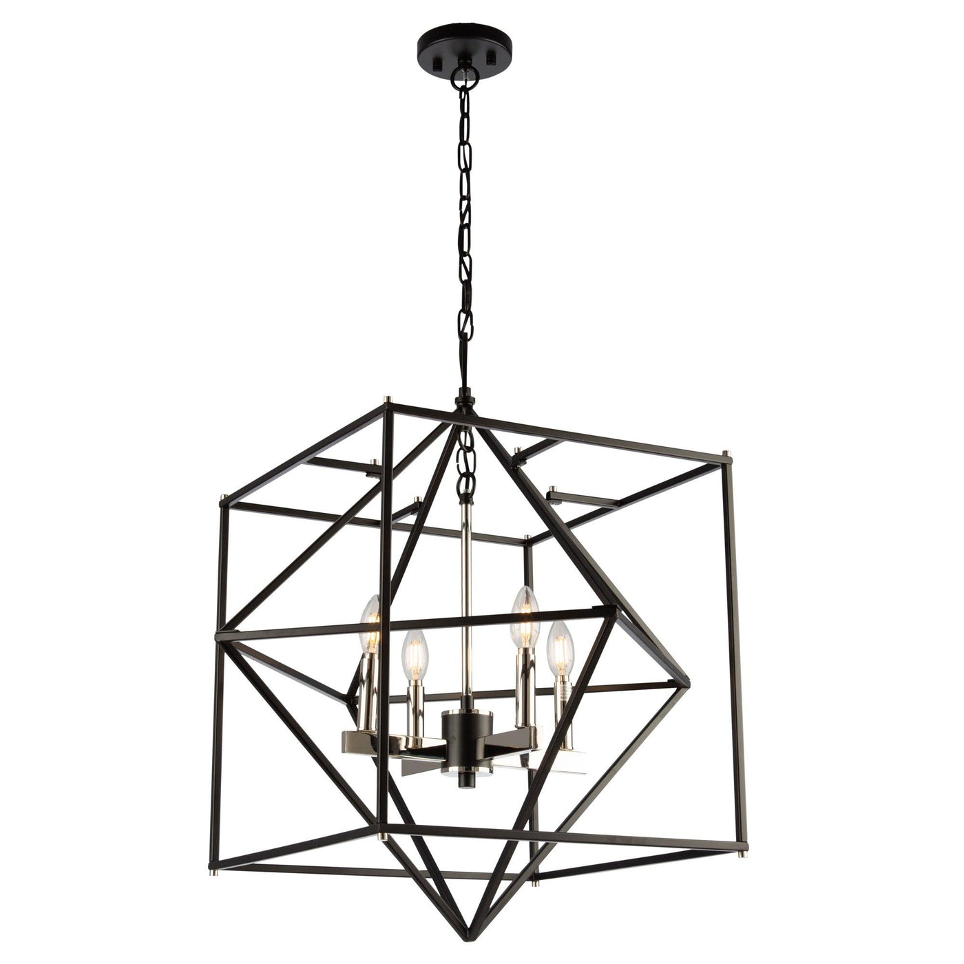 Black with Polished Nickel Square and Diamond Open Air Frame Chandelier - LV LIGHTING