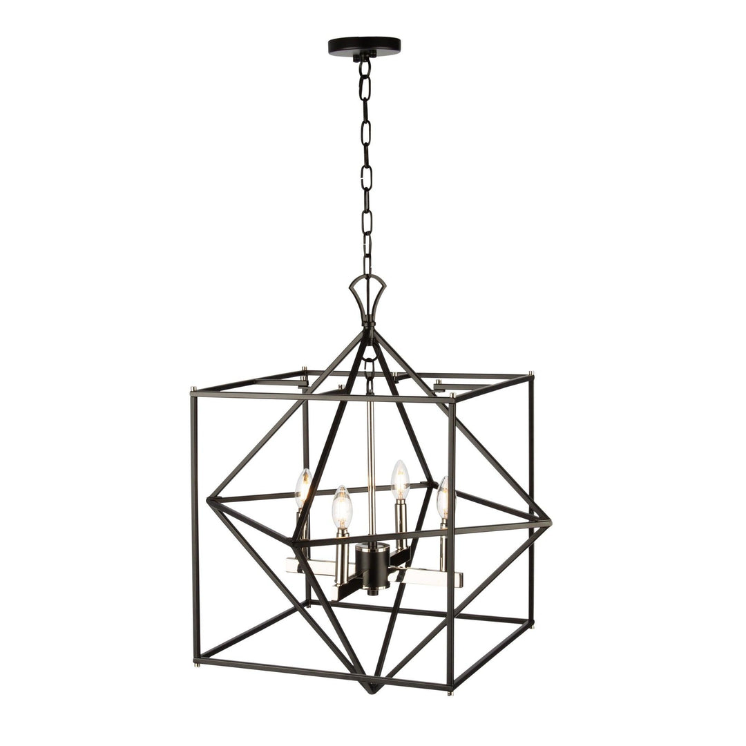 Black with Polished Nickel Square and Diamond Open Air Frame Chandelier - LV LIGHTING