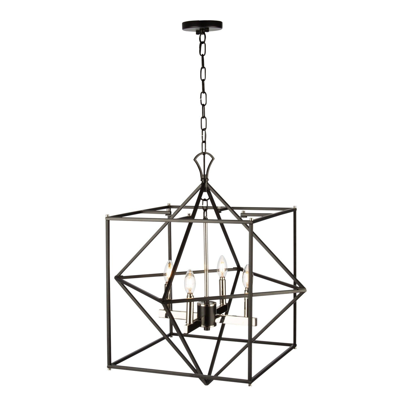 Black with Polished Nickel Square and Diamond Open Air Frame Chandelier - LV LIGHTING
