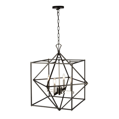 Black with Polished Nickel Square and Diamond Open Air Frame Chandelier - LV LIGHTING