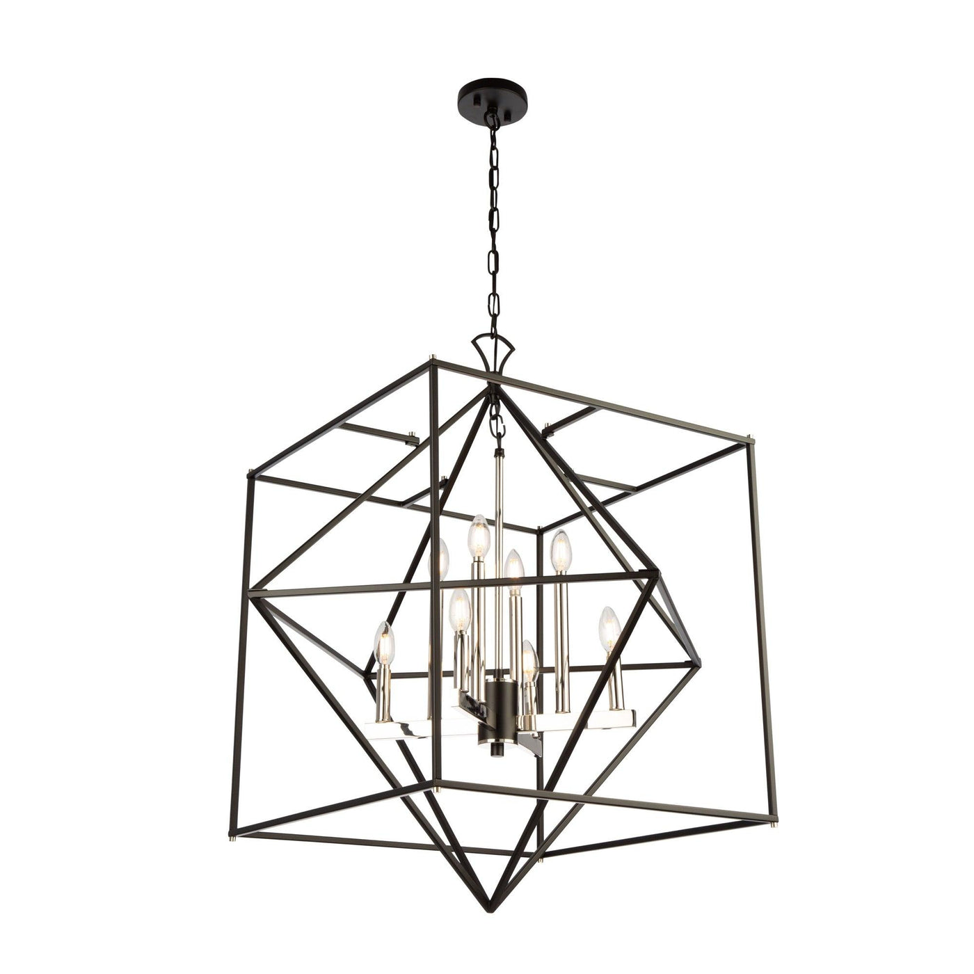 Black with Polished Nickel Square and Diamond Open Air Frame Chandelier - LV LIGHTING