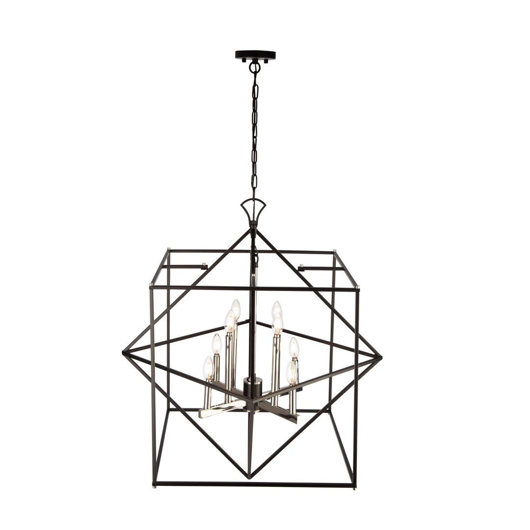 Black with Polished Nickel Square and Diamond Open Air Frame Chandelier - LV LIGHTING