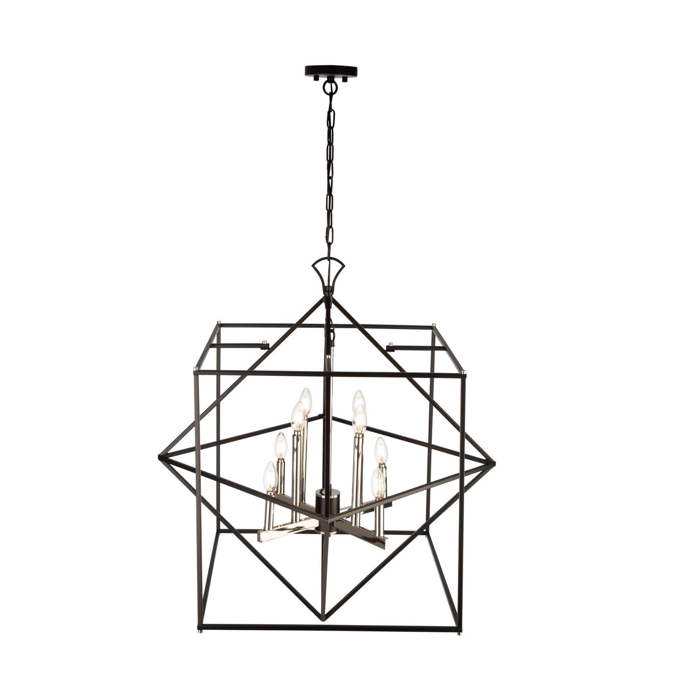 Black with Polished Nickel Square and Diamond Open Air Frame Chandelier - LV LIGHTING