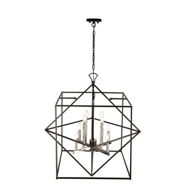 Black with Polished Nickel Square and Diamond Open Air Frame Chandelier - LV LIGHTING