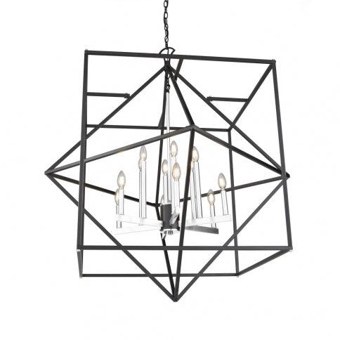 Black with Polished Nickel Square and Diamond Open Air Frame Chandelier - LV LIGHTING