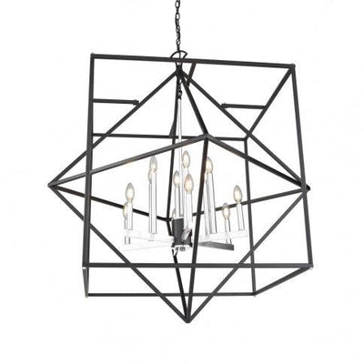 Black with Polished Nickel Square and Diamond Open Air Frame Chandelier - LV LIGHTING