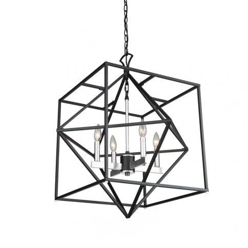 Black with Polished Nickel Square and Diamond Open Air Frame Chandelier - LV LIGHTING