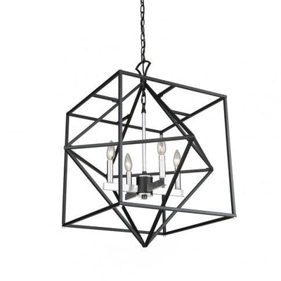Black with Polished Nickel Square and Diamond Open Air Frame Chandelier - LV LIGHTING