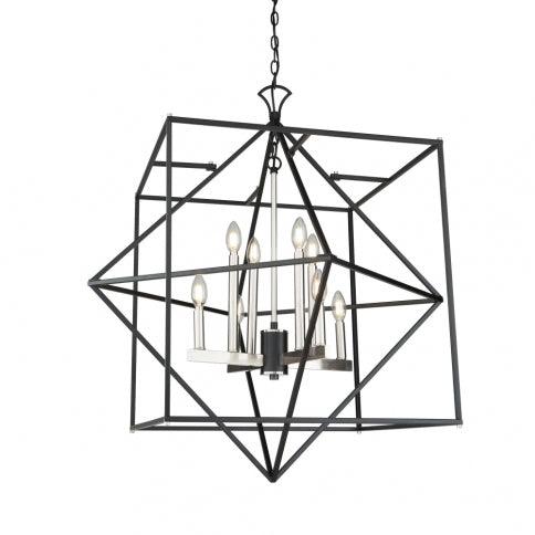 Black with Polished Nickel Square and Diamond Open Air Frame Chandelier - LV LIGHTING