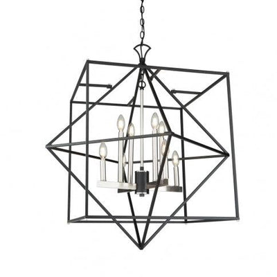 Black with Polished Nickel Square and Diamond Open Air Frame Chandelier - LV LIGHTING
