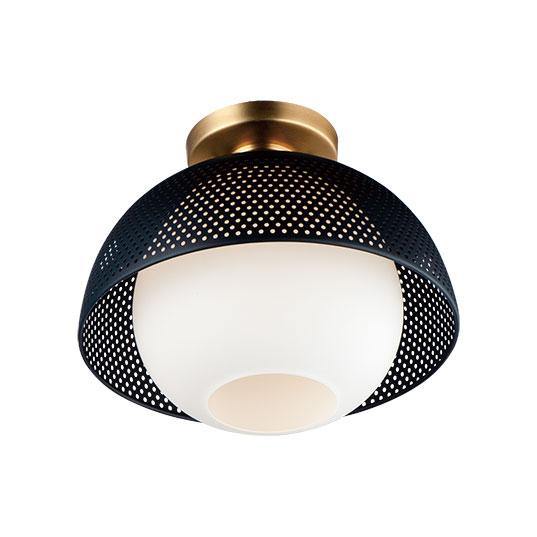 Blach with Satin Brass and Frosted Shade Flush Mount - LV LIGHTING