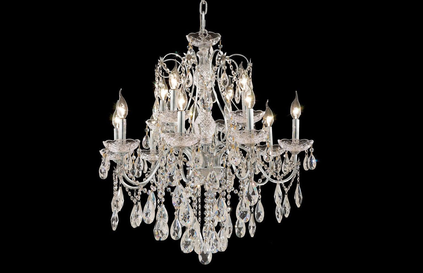 Steel with Clear Crystal Drop and Strand Chandelier - LV LIGHTING