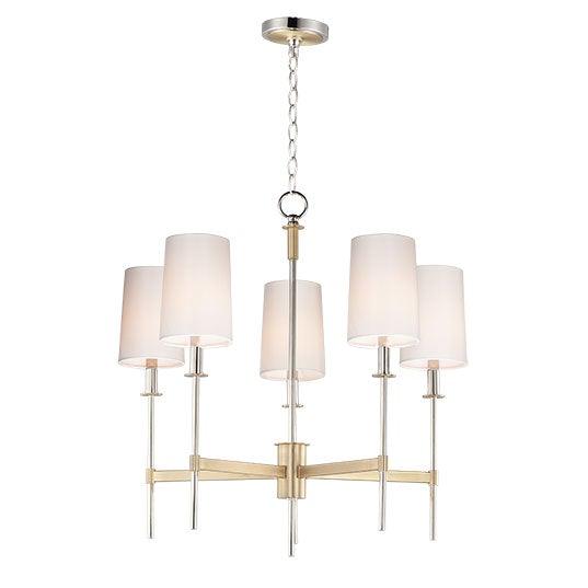 Satin Brass and Polished Nickel with Off White linen Fabric Shade Chandelier - LV LIGHTING