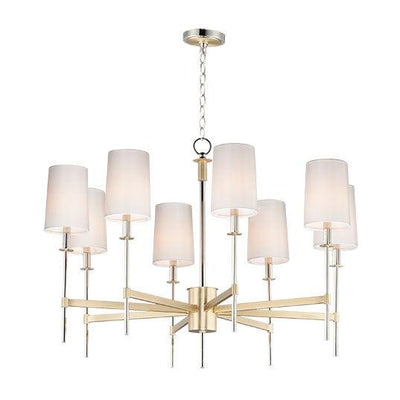 Satin Brass and Polished Nickel with Off White linen Fabric Shade Chandelier - LV LIGHTING