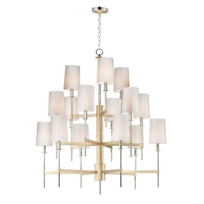 Satin Brass and Polished Nickel with Off White linen Fabric Shade Chandelier - LV LIGHTING