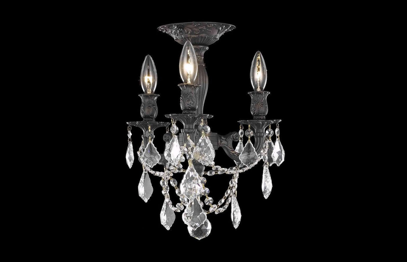 Steel with Clear Crystal Drop and Strand Flush Mount - LV LIGHTING