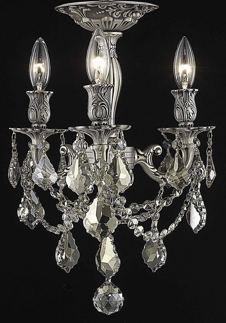 Steel with Clear Crystal Drop and Strand Flush Mount - LV LIGHTING