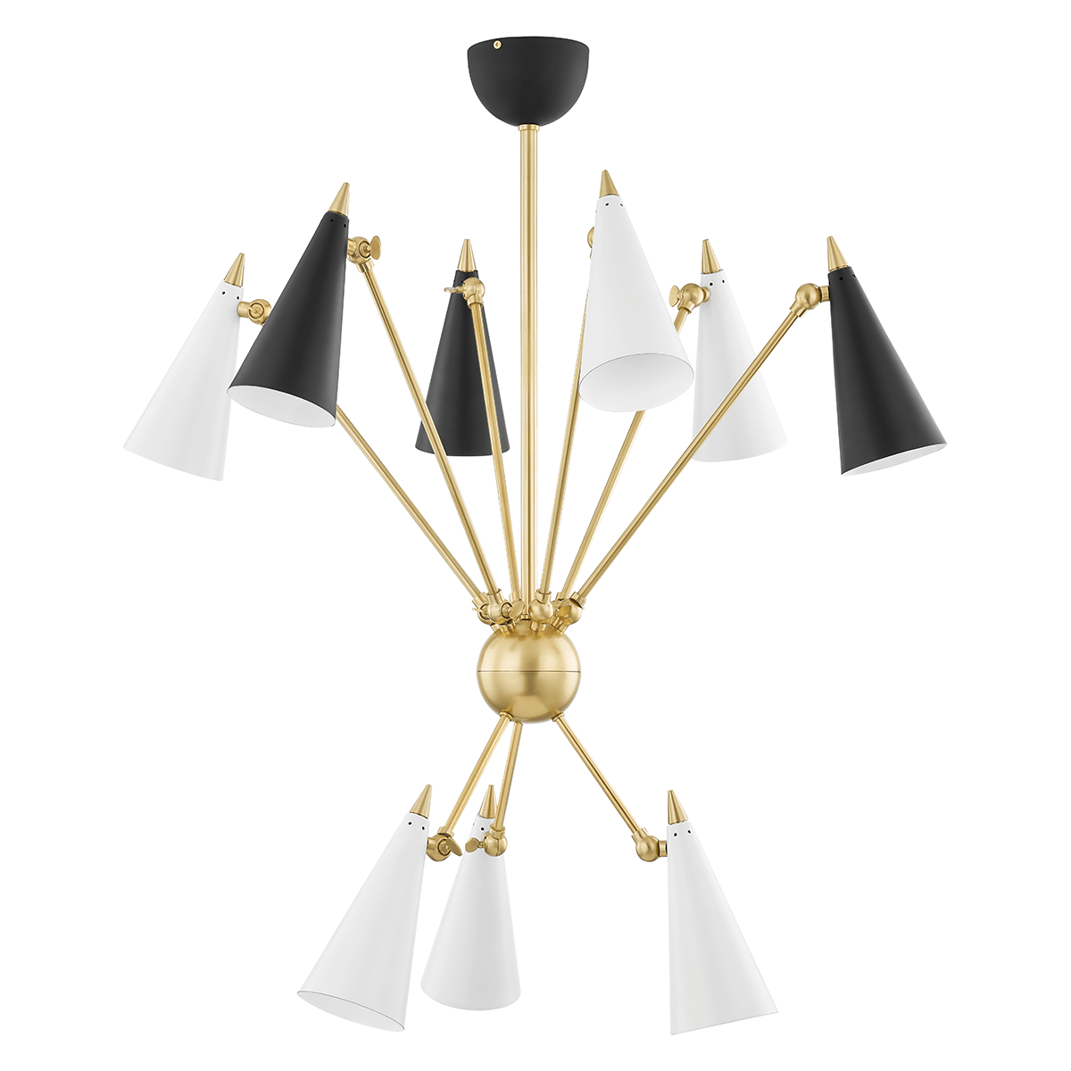 Aged Brass and Black with White Conical Shade Chandelier - LV LIGHTING