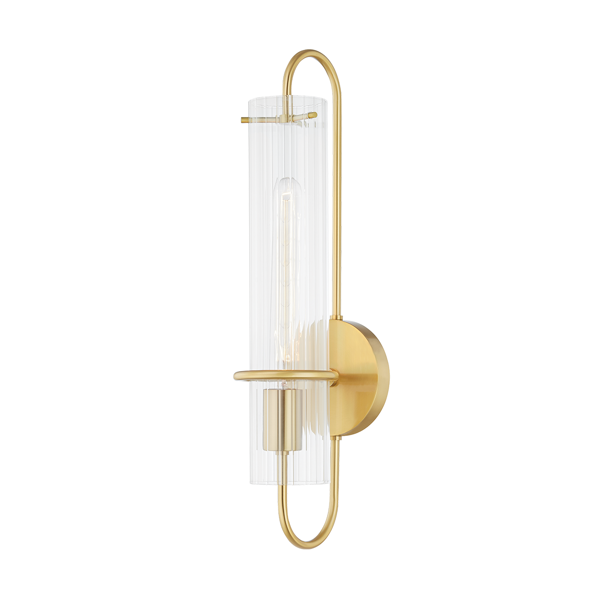 Steel Arch Arm Frame with Fluted Borosillica Glass Shade Wall Sconce