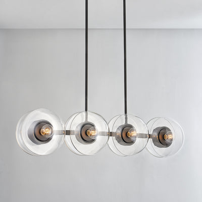 Steel Frame with Dual Clear Glass Globe Linear Chandelier