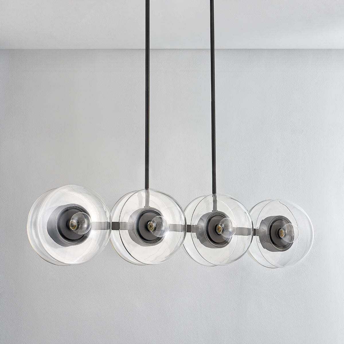 Steel Frame with Dual Clear Glass Globe Linear Chandelier