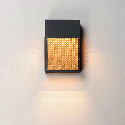 LED Rectangular Frame with Synthetic Rattan Shade Outdoor Wall Sconce