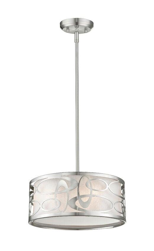 Steel with Swirling Ellipticals and White Shade Pendant - LV LIGHTING