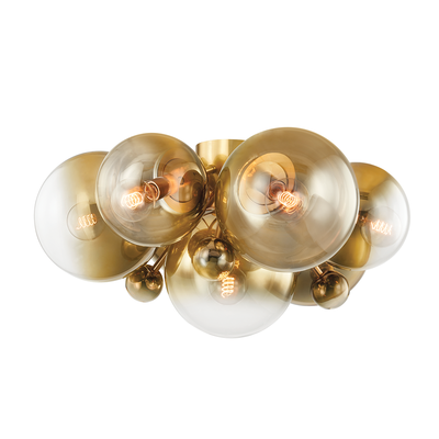 Vintage Polished Brass with Clear and Brass Plated Ombre Glass Shade Flush Mount