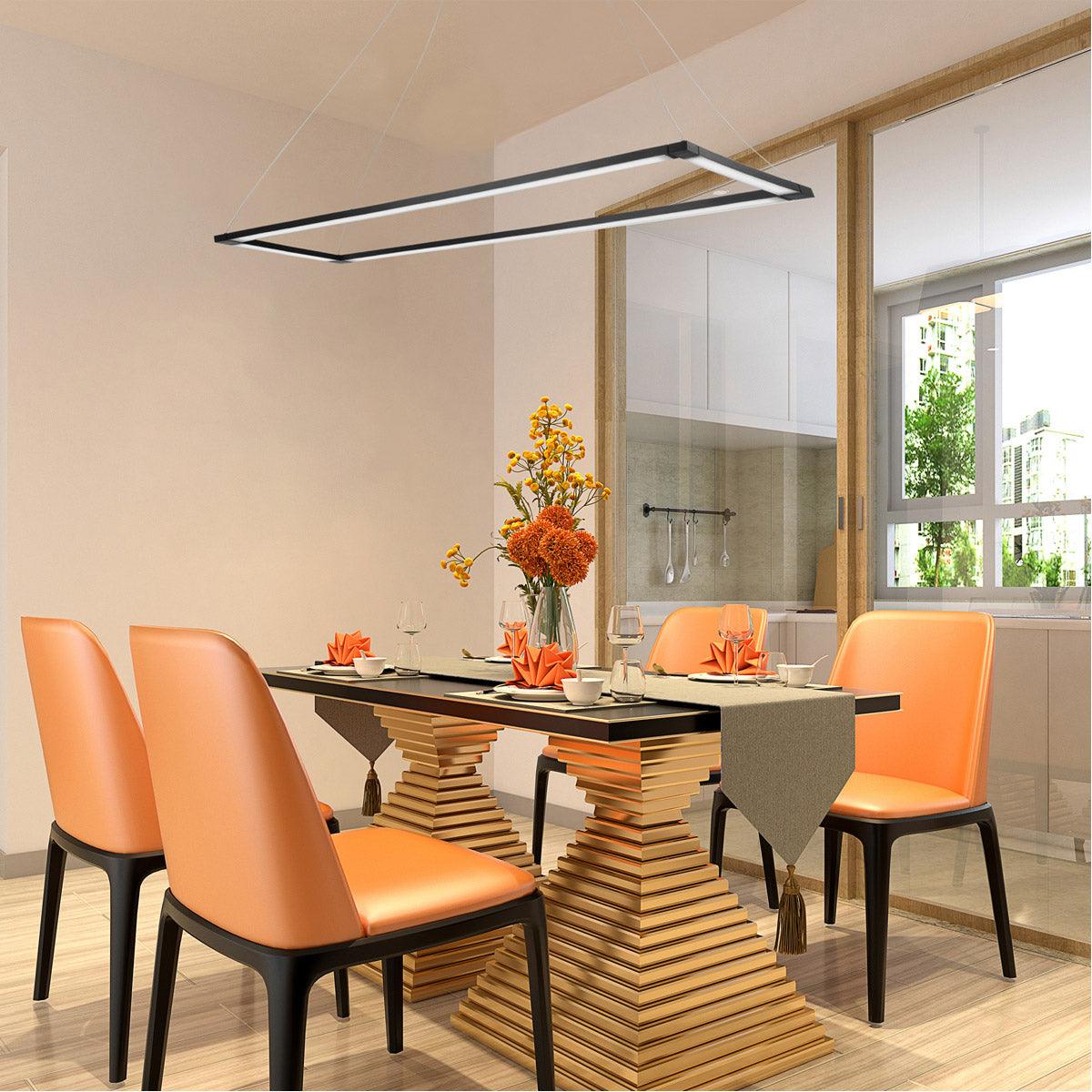 LED Aluminum Rectangular Frame with Silk Screen Glass Diffuser Linear Pendant - LV LIGHTING