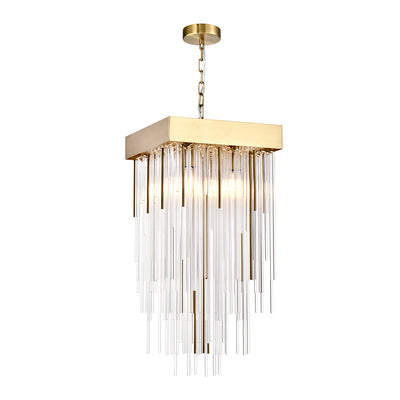 Steel Square Frame with Clear Glass Rod Pendant