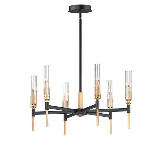 Black and Antique Brass with Cylindrical Clear Glass Shade Round Chandelier - LV LIGHTING