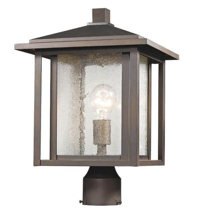 Aluminum with Dual Housing Clear Seedy Glass Shade Outdoor Post Light - LV LIGHTING