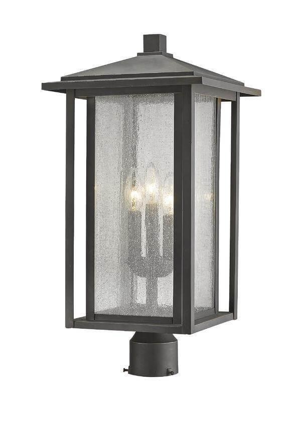 Aluminum with Dual Housing Clear Seedy Glass Shade Outdoor Post Light - LV LIGHTING