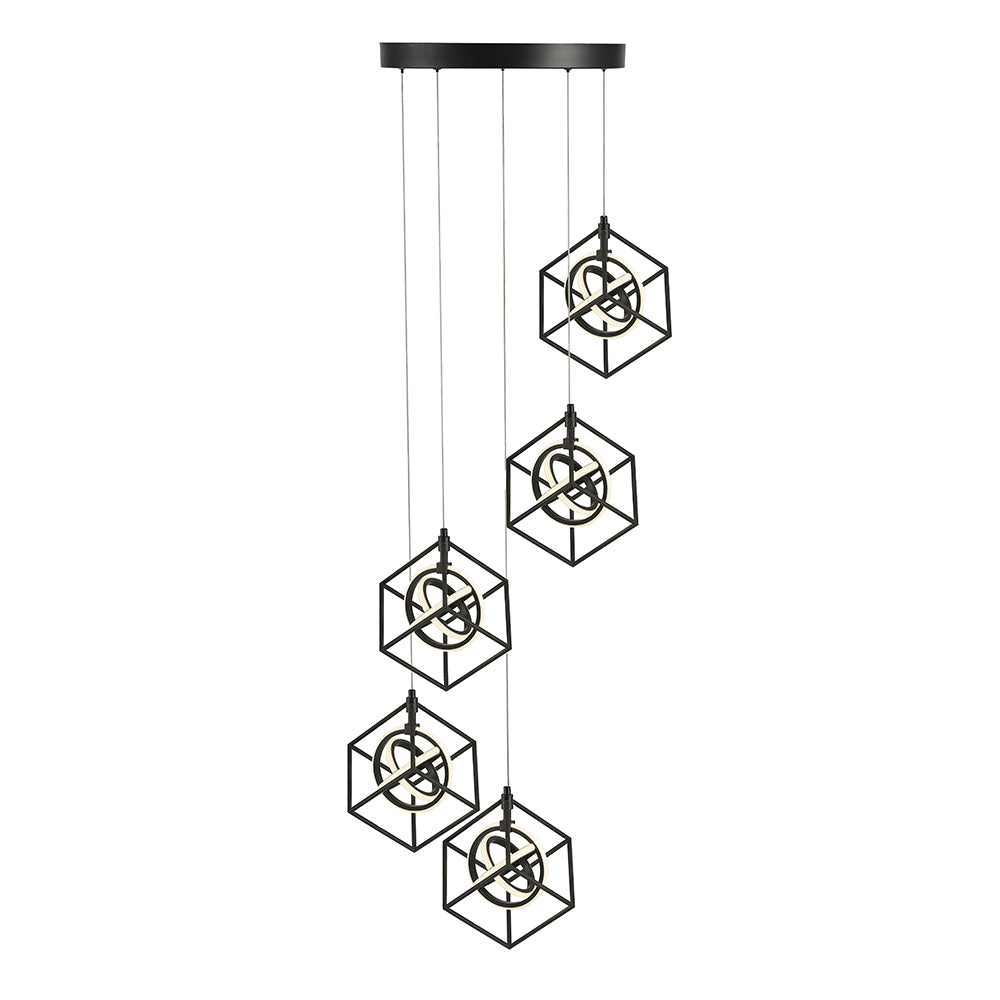 LED Matte Black Orbit Open Air Frame with Arylic Diffuser Multiple Pendant