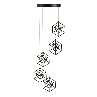 LED Matte Black Orbit Open Air Frame with Arylic Diffuser Multiple Pendant