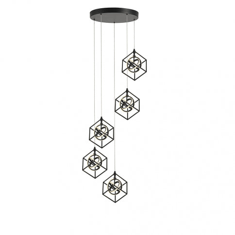 LED Matte Black Orbit Open Air Frame with Arylic Diffuser Multiple Pendant