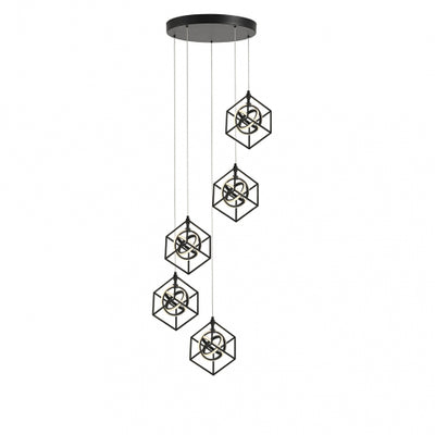 LED Matte Black Orbit Open Air Frame with Arylic Diffuser Multiple Pendant