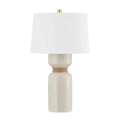 Crackled Ivory Ceramic Raffia Wrapped Base with White Belgian Linen Shade Table Lamp