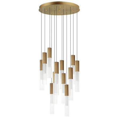 LED Gold Frame with Clear Cylindrical Ribbed Glass Shade Chandelier - LV LIGHTING