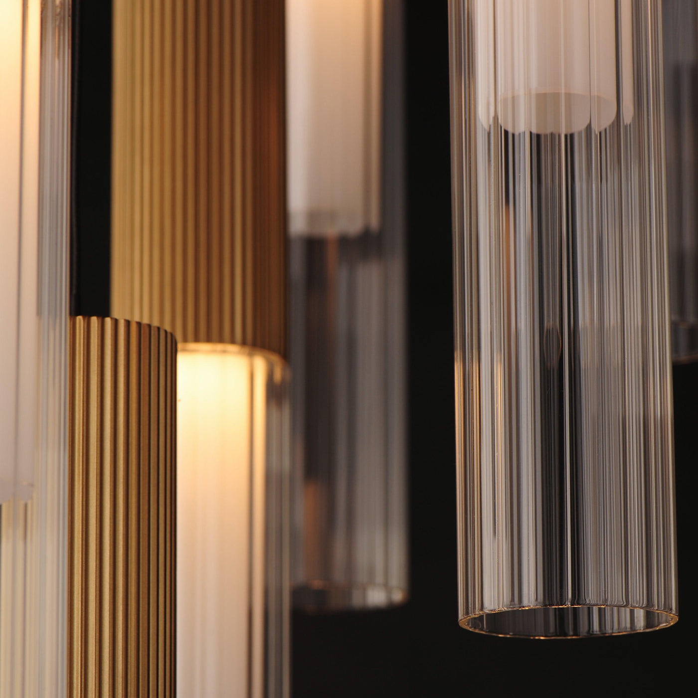 LED Gold Frame with Clear Cylindrical Ribbed Glass Shade Chandelier - LV LIGHTING